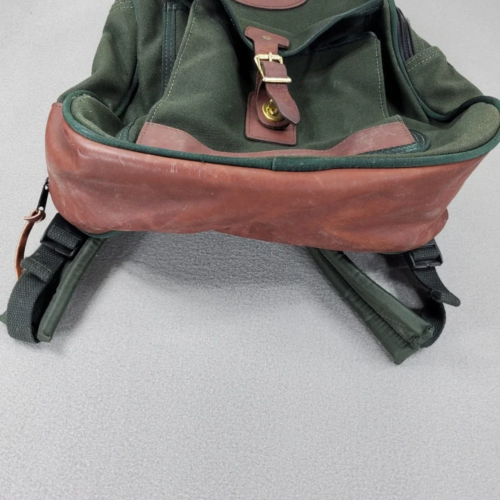 Orvis Canvas Leather Backpack Green Rugged Outdoor Field Bag Heritage Vintage